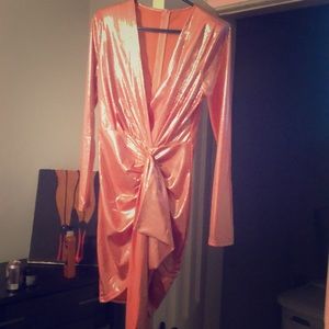 A metallic blush color dress